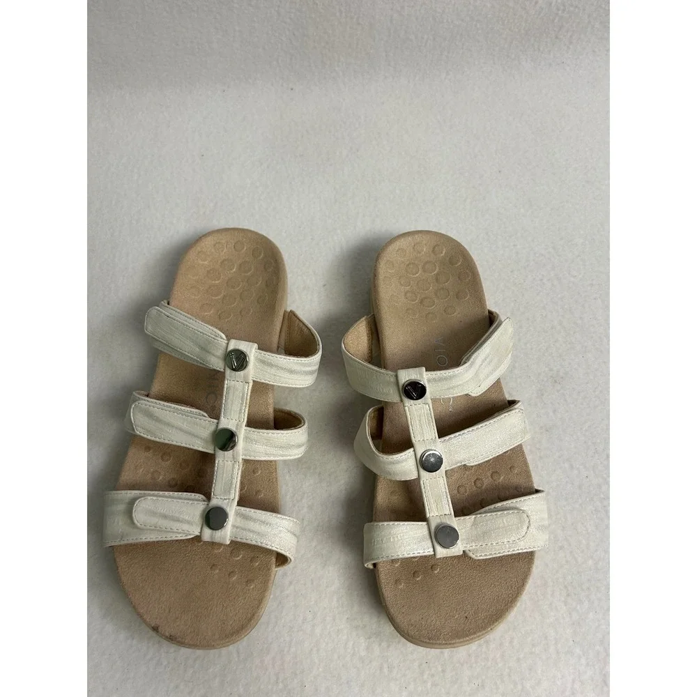 Comfort Orthopedic Vionic Womens 8 Cream Amber Slide Sandals